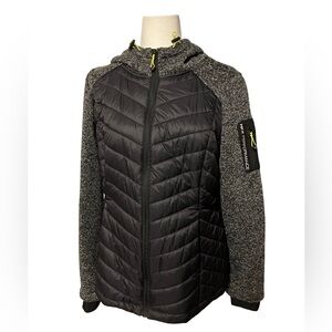 HFX Performance Hooded Jacket Women’s Black Gray White & Green Lining Size XL